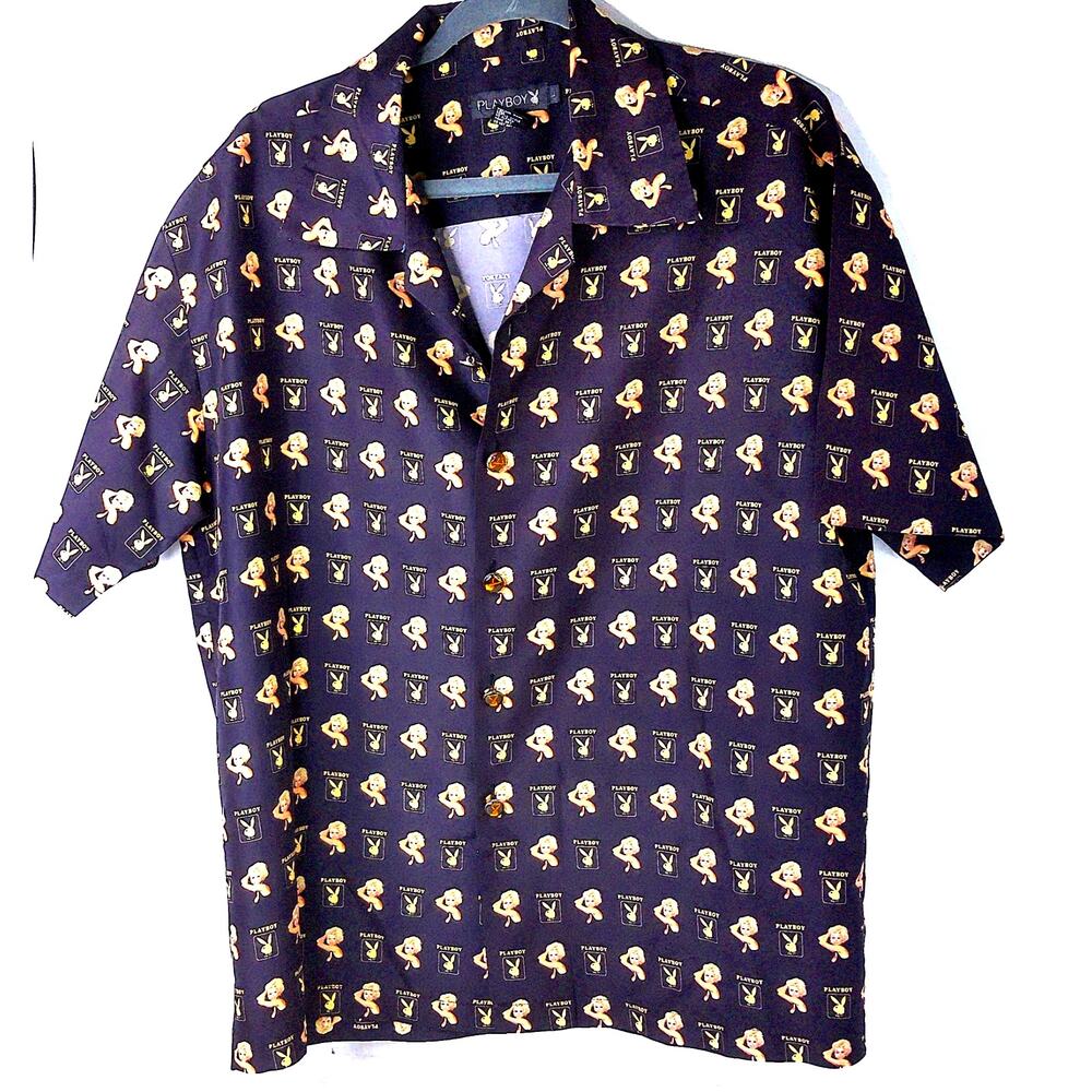 Vtg Playboy Pamela Anderson Pin Up Print Shirt Short Sleeve Button Down Large